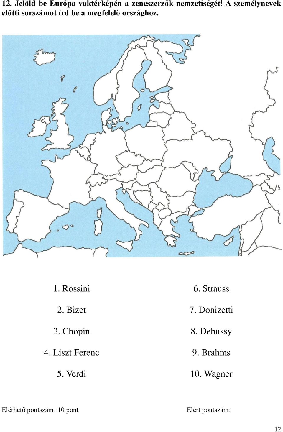 Rossini 2. Bizet 3. Chopin 4. Liszt Ferenc 5. Verdi 6. Strauss 7.