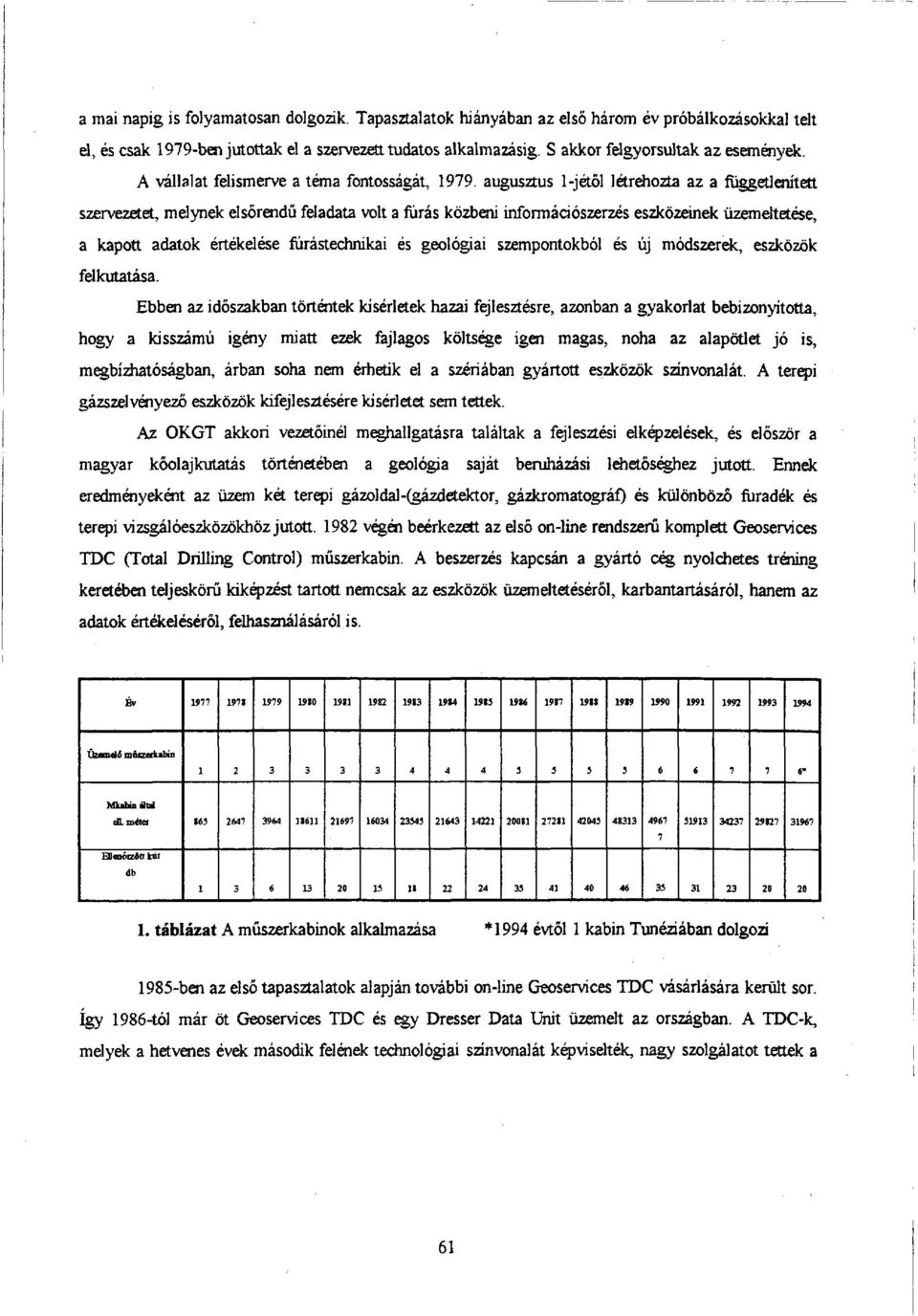 augusztus l-jétől létrehozta az a függetlenített szervezetet, melynek elsőrendű feladata volt a fúrás közbeni információszerzés eszközeinek üzemeltetése, a kapott adatok értékelése furástechnikai és