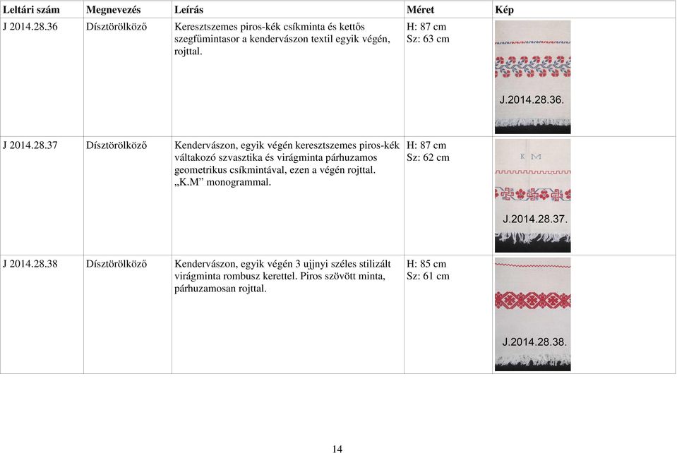 37 Dísztörölköző Kendervászon, egyik végén keresztszemes piros-kék váltakozó szvasztika és virágminta párhuzamos geometrikus