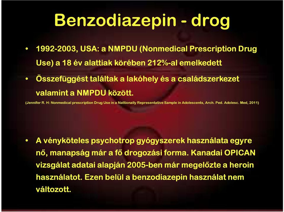 H: Nonmedical prescription Drug Use in a Nattionally Representative Sample in Adolesce