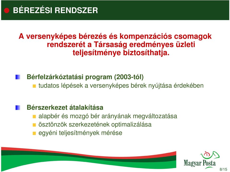 Bérfelzárkóztatási program (2003-tól) tudatos lépések a versenyképes bérek nyújtása