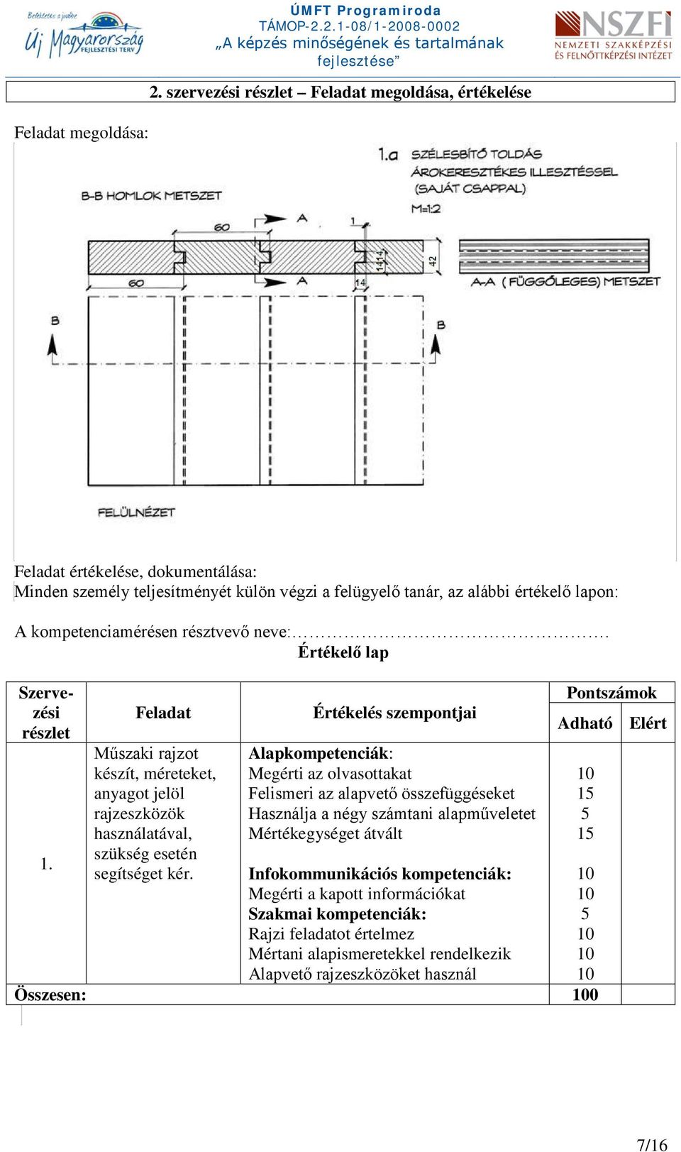 Feladat Műszaki rajzot készít, méreteket, anyagot jelöl rajzeszközök használatával, szükség esetén segítséget kér.