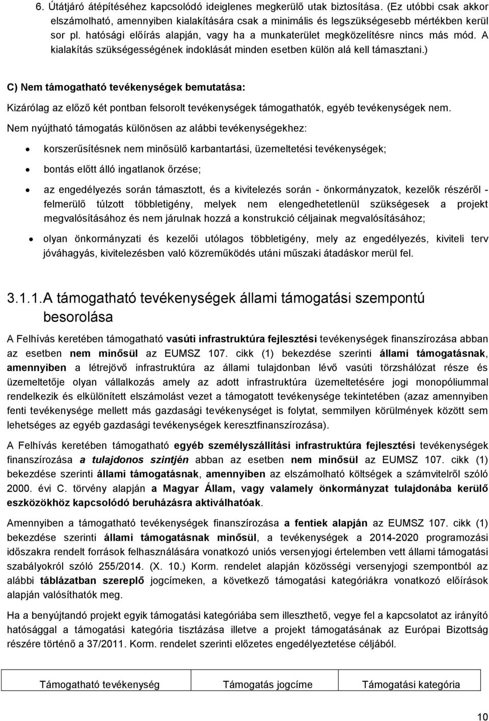 ) C) Nem támogatható tevékenységek bemutatása: Kizárólag az előző két pontban felsorolt tevékenységek támogathatók, egyéb tevékenységek nem.