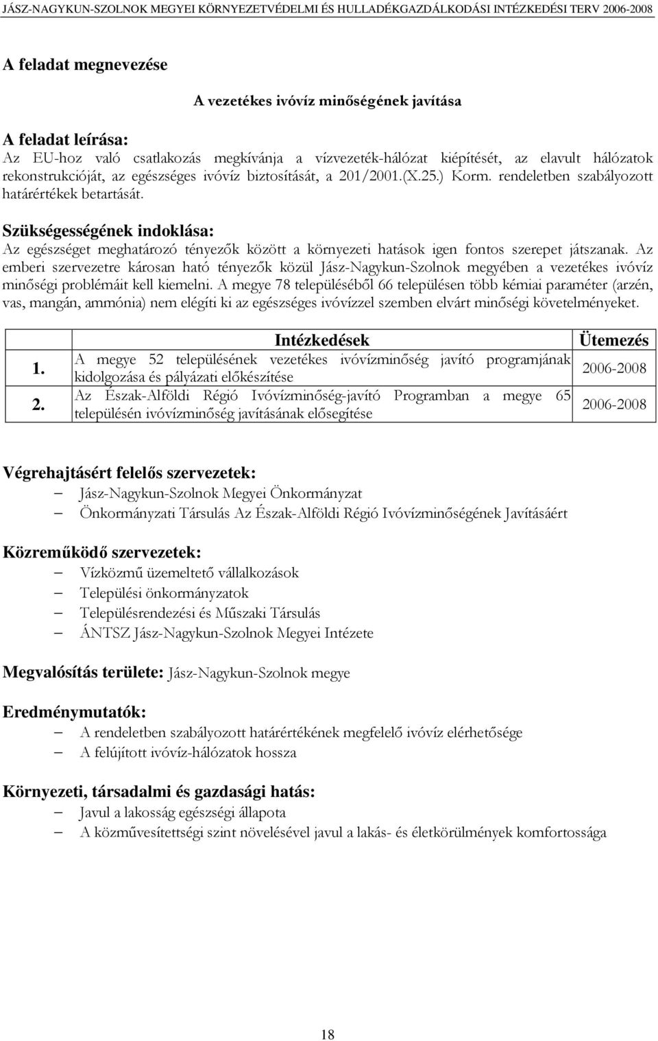 Az emberi szervezetre károsan ható tényezők közül Jász-Nagykun-Szolnok megyében a vezetékes ivóvíz minőségi problémáit kell kiemelni.