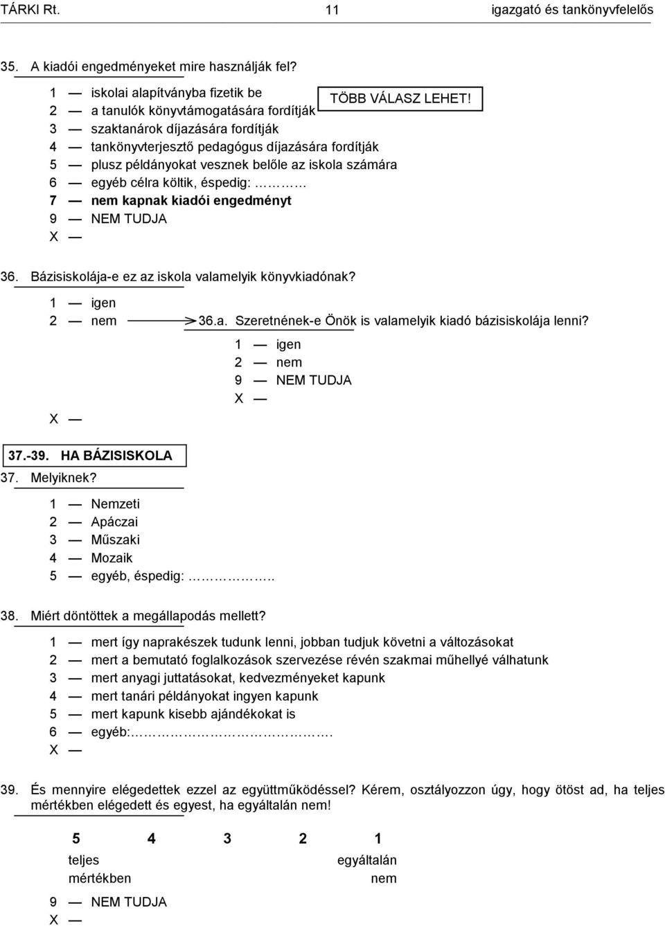 költik, éspedig: 7 nem kapnak kiadói engedményt 36. Bázisiskolája-e ez az iskola valamelyik könyvkiadónak? 2 nem 36.a. Szeretnének-e Önök is valamelyik kiadó bázisiskolája lenni? 37.-39.