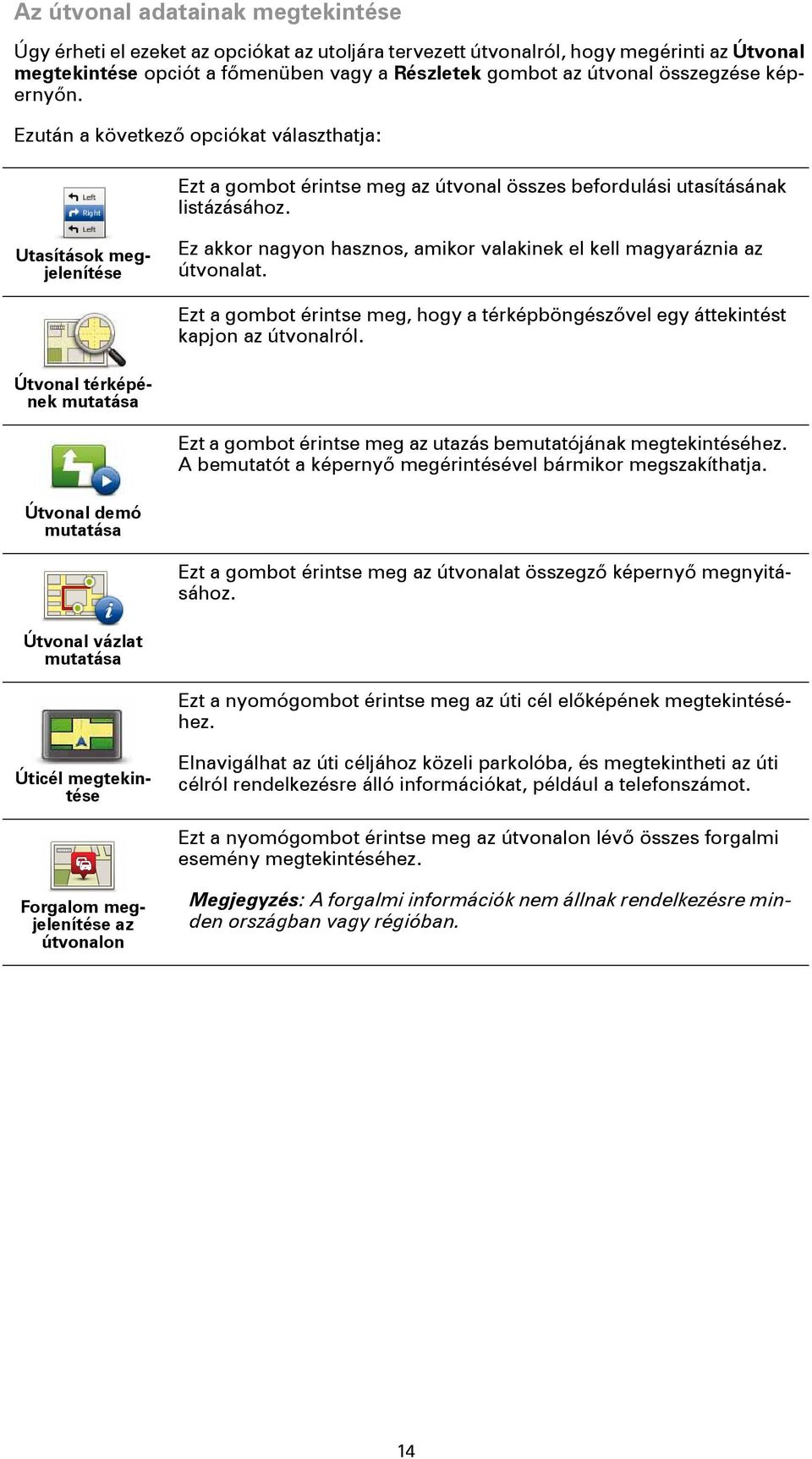 Utasítások megjelenítése Ez akkor nagyon hasznos, amikor valakinek el kell magyaráznia az útvonalat. Ezt a gombot érintse meg, hogy a térképböngészővel egy áttekintést kapjon az útvonalról.