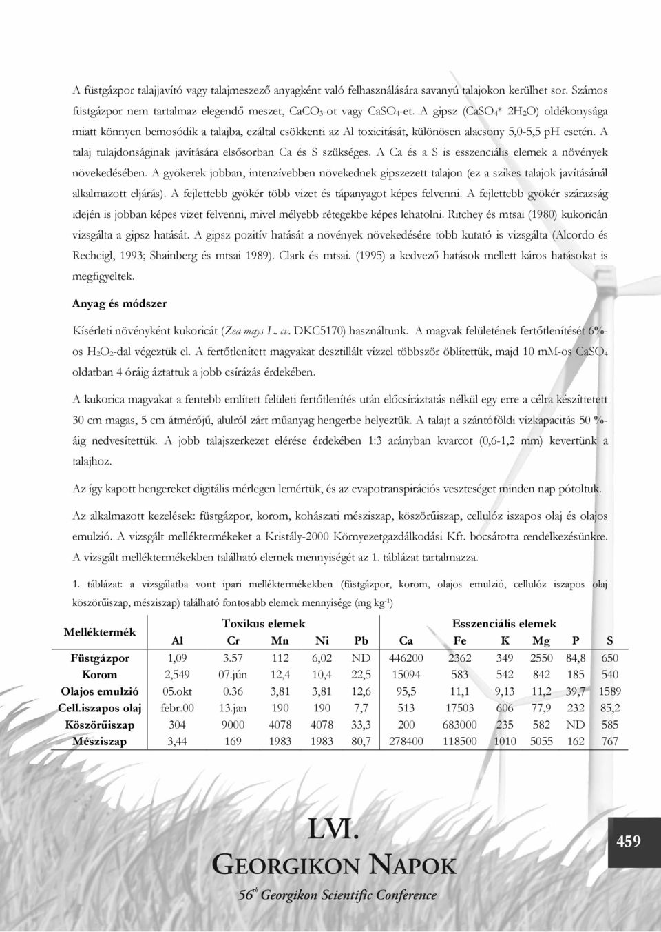 A talaj tulajdonságinak javítására elsősorban Ca és S szükséges. A Ca és a S is esszenciális elemek a növények növekedésében.