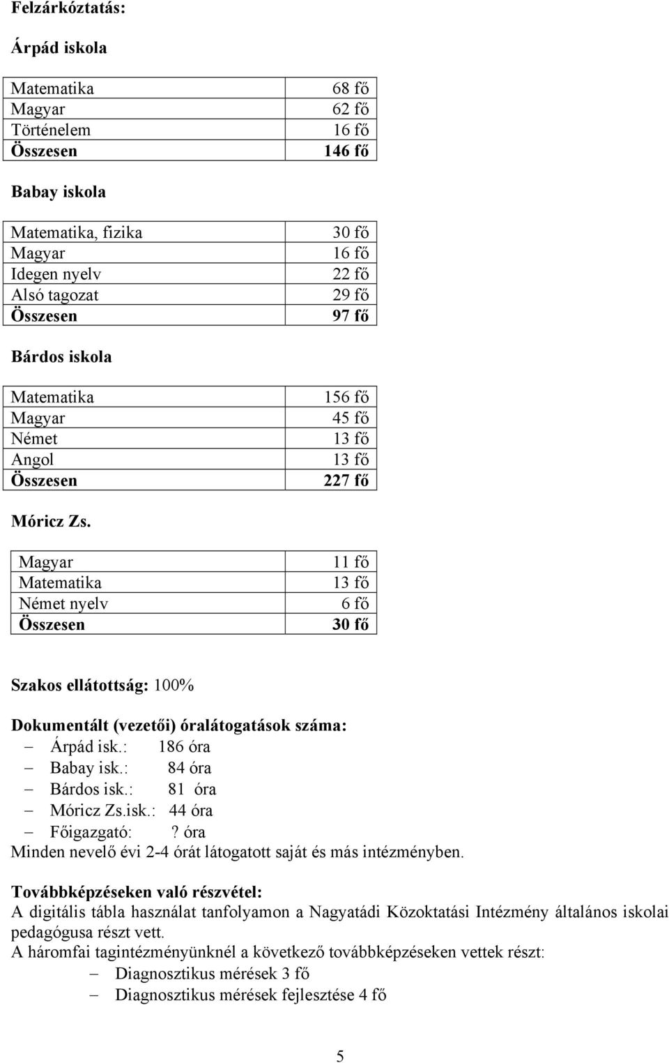 óra Minden nevelő évi 2-4 órát látogatott saját és más intézményben.