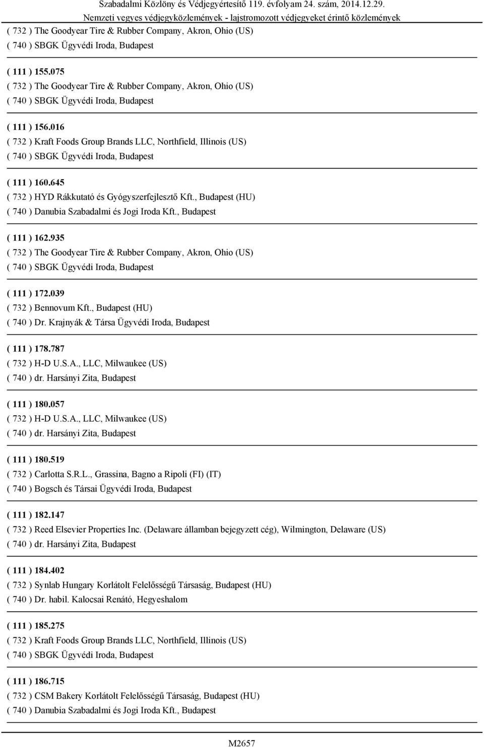 R.L., Grassina, Bagno a Ripoli (FI) (IT) ( 111 ) 182.147 ( 732 ) Reed Elsevier Properties Inc. (Delaware államban bejegyzett cég), Wilmington, Delaware (US) ( 111 ) 184.