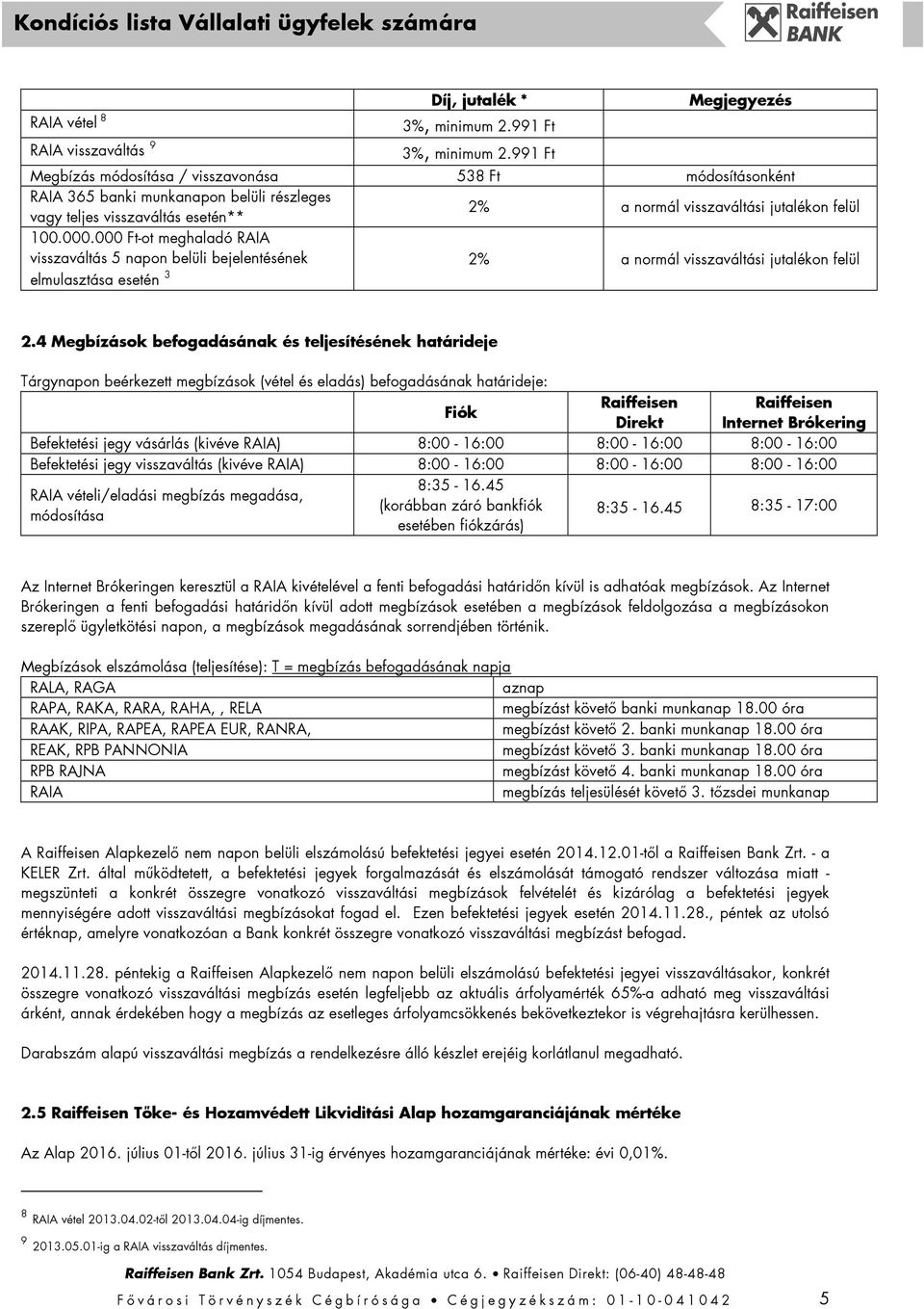 000.000 Ft-ot meghaladó RAIA visszaváltás 5 napon belüli bejelentésének elmulasztása esetén 3 2% a normál visszaváltási jutalékon felül 2.