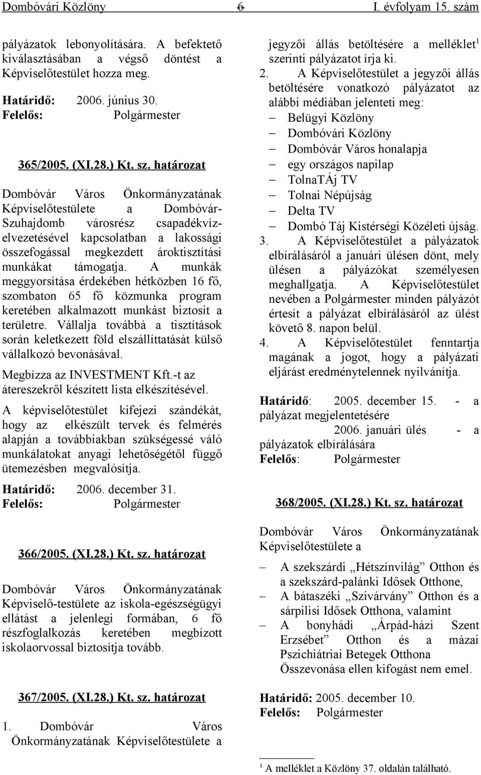 határozat Dombóvár Város Önkormányzatának Képviselőtestülete a Dombóvár- Szuhajdomb városrész csapadékvízelvezetésével kapcsolatban a lakossági összefogással megkezdett ároktisztítási munkákat