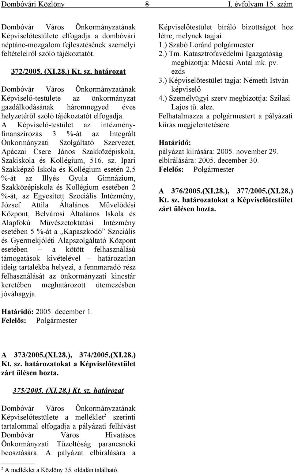 A Képviselő-testület az intézményfinanszírozás 3 %-át az Integrált Önkormányzati Szolgáltató Szervezet, Apáczai Csere János Szakközépiskola, Szakiskola és Kollégium, 516. sz.