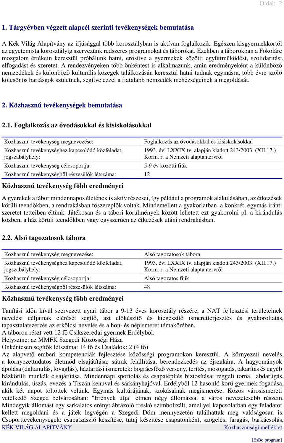 Ezekben a táborokban a Fokoláre mozgalom értékein keresztül próbálunk hatni, erősítve a gyermekek közötti együttműködést, szolidaritást, elfogadást és szeretet.