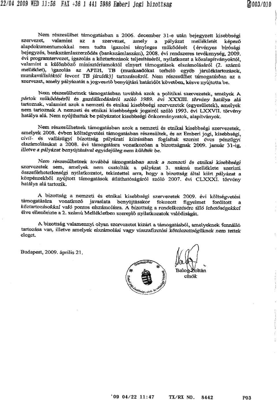 bejegyzés, bankszámlaszerz ődés (bankszámlaszáxn), 2008. évi rendszeres tevékenység, 2009.