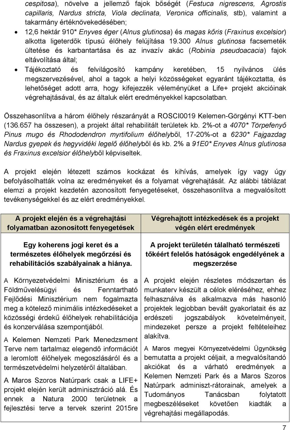 300 Alnus glutinosa facsemeték ültetése és karbantartása és az invazív akác (Robinia pseudoacacia) fajok eltávolítása által; Tájékoztató és felvilágosító kampány keretében, 15 nyilvános ülés