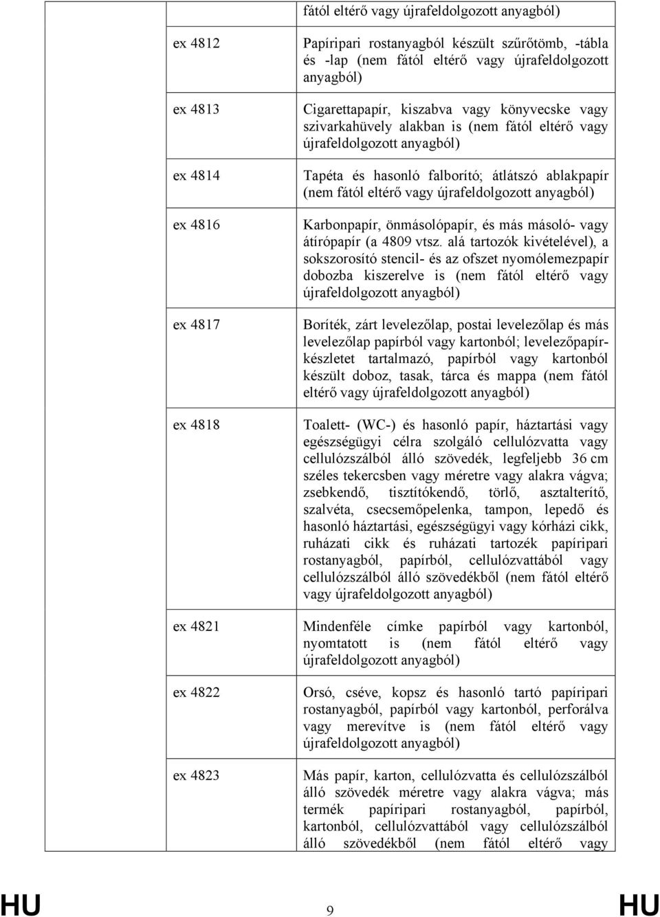 önmásolópapír, és más másoló- vagy átírópapír (a 4809 vtsz.