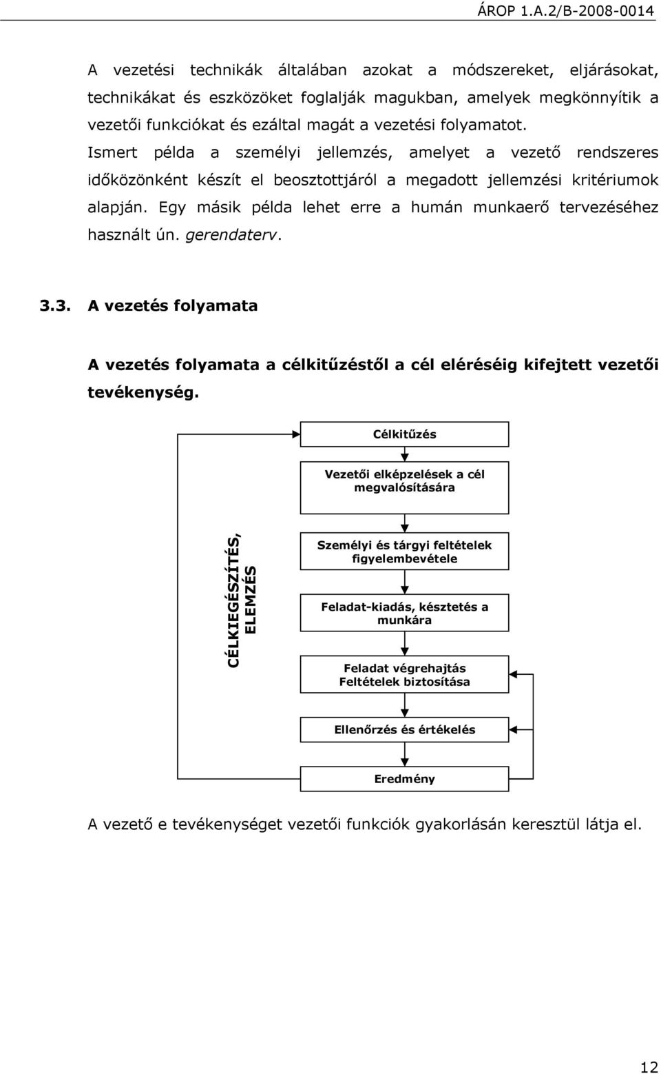 Egy másik példa lehet erre a humán munkaerő tervezéséhez használt ún. gerendaterv. 3.3. A vezetés folyamata A vezetés folyamata a célkitűzéstől a cél eléréséig kifejtett vezetői tevékenység.