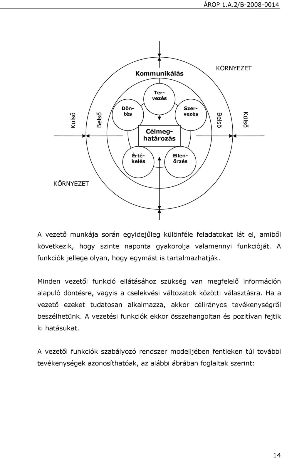 Minden vezetői funkció ellátásához szükség van megfelelő információn alapuló döntésre, vagyis a cselekvési változatok közötti választásra.