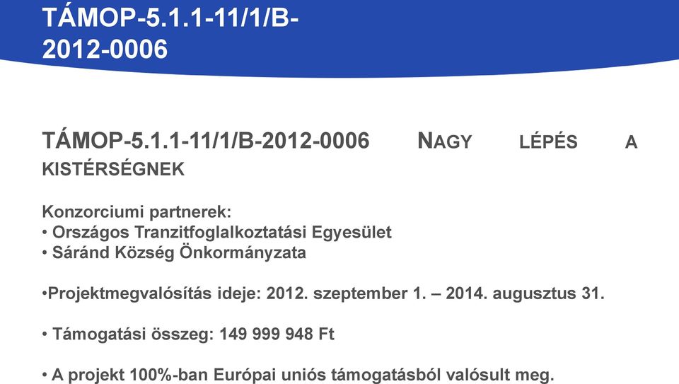 Tranzitfoglalkoztatási Egyesület Sáránd Község Önkormányzata