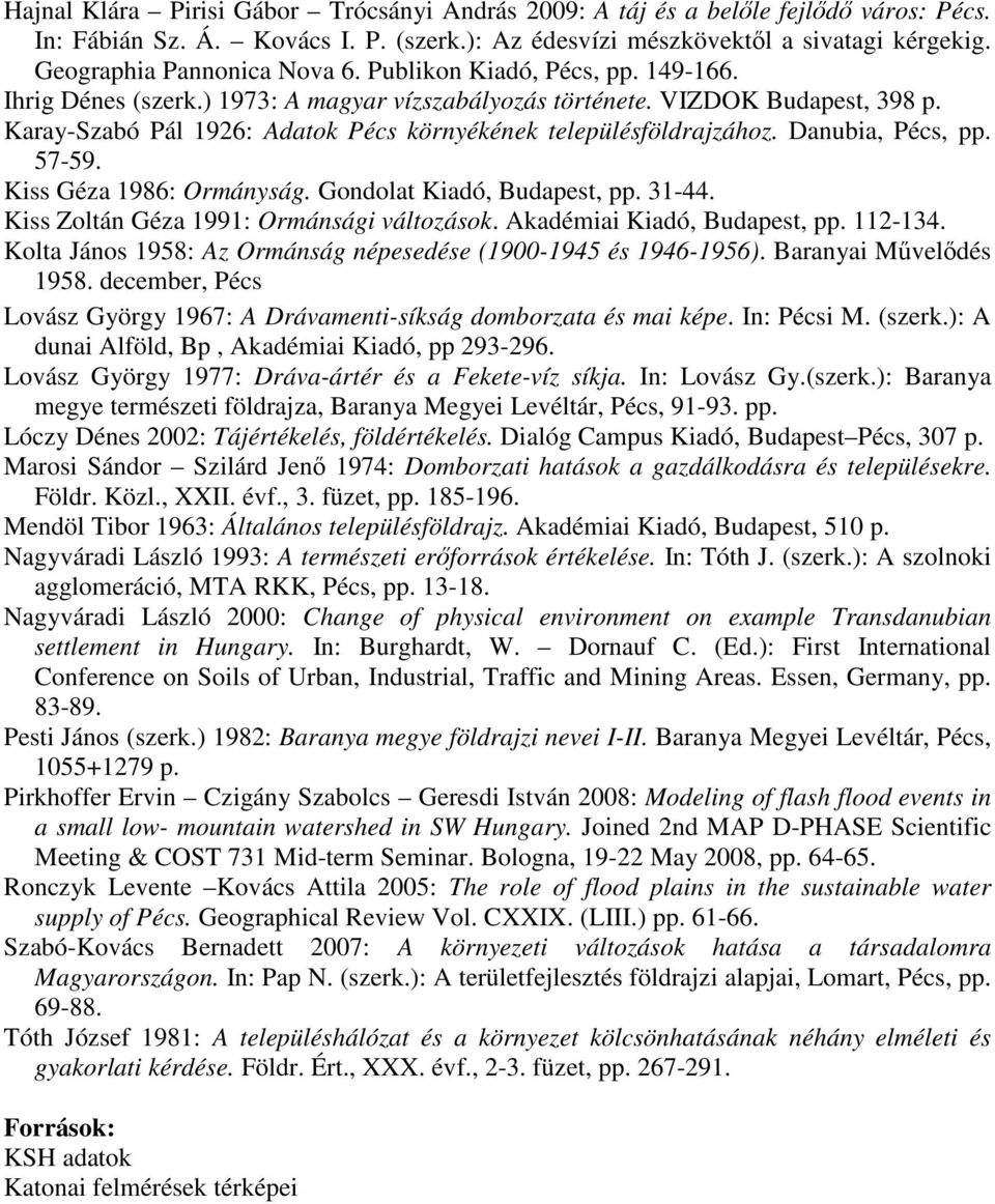 Karay-Szabó Pál 1926: Adatok Pécs környékének településföldrajzához. Danubia, Pécs, pp. 57-59. Kiss Géza 1986: Ormányság. Gondolat Kiadó, Budapest, pp. 31-44.