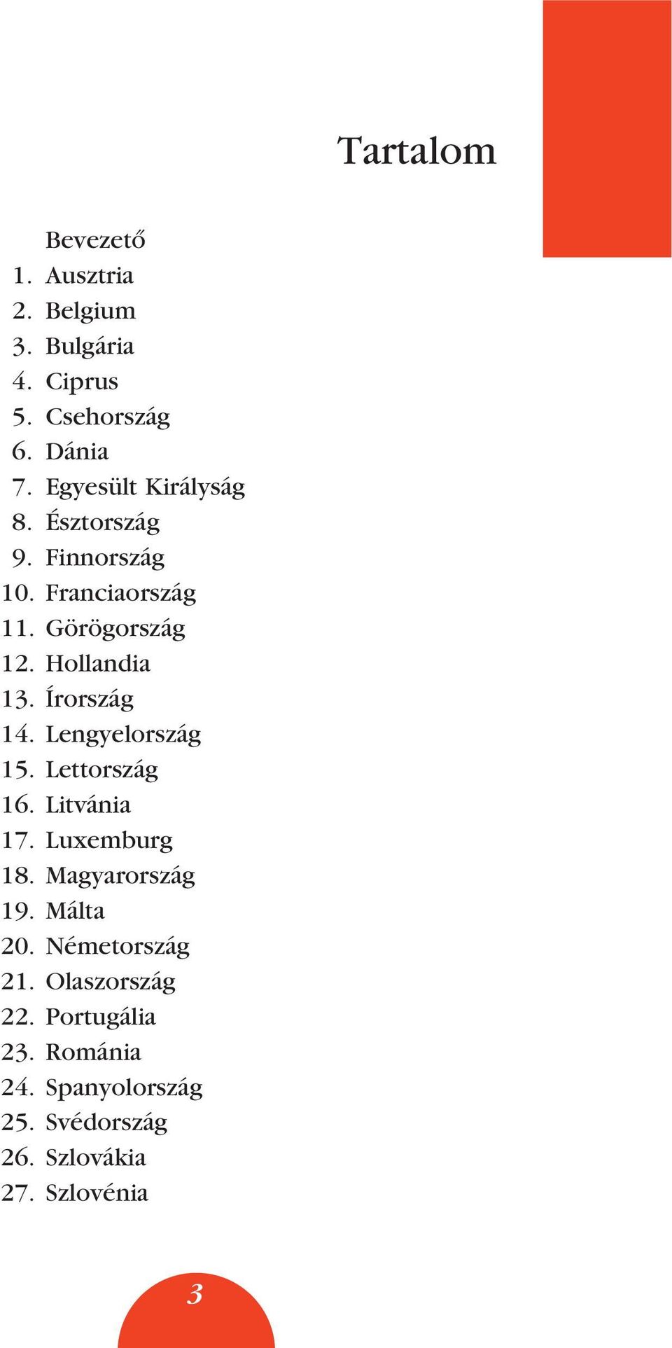 Írország 14. Lengyelország 15. Lettország 16. Litvánia 17. Luxemburg 18. Magyarország 19. Málta 20.