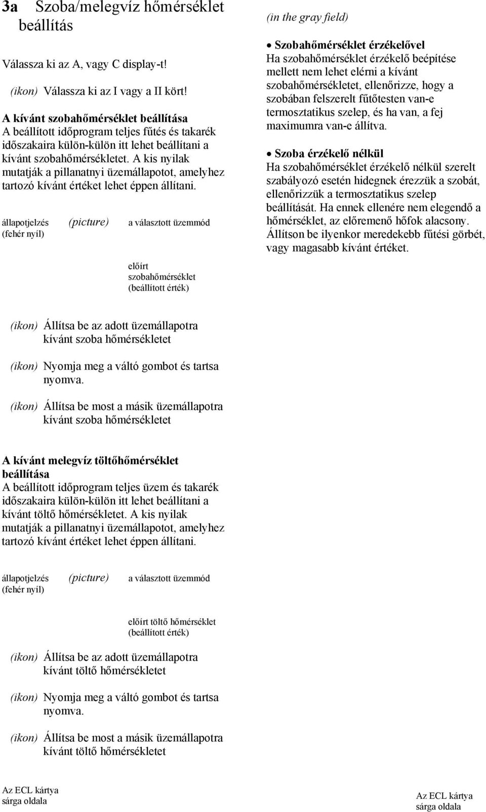 A kis nyilak mutatják a pillanatnyi üzemállapotot, amelyhez tartozó kívánt értéket lehet éppen állítani.