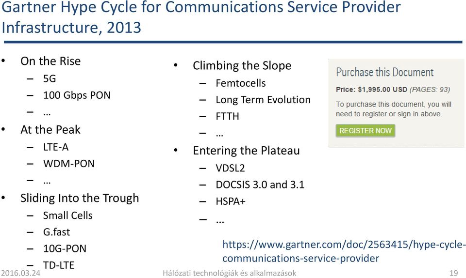 Evolution FTTH Entering the Plateau VDSL2 DOCSIS 3.0 and 3.1 HSPA+ G.fast 10G-PON https://www.gartner.