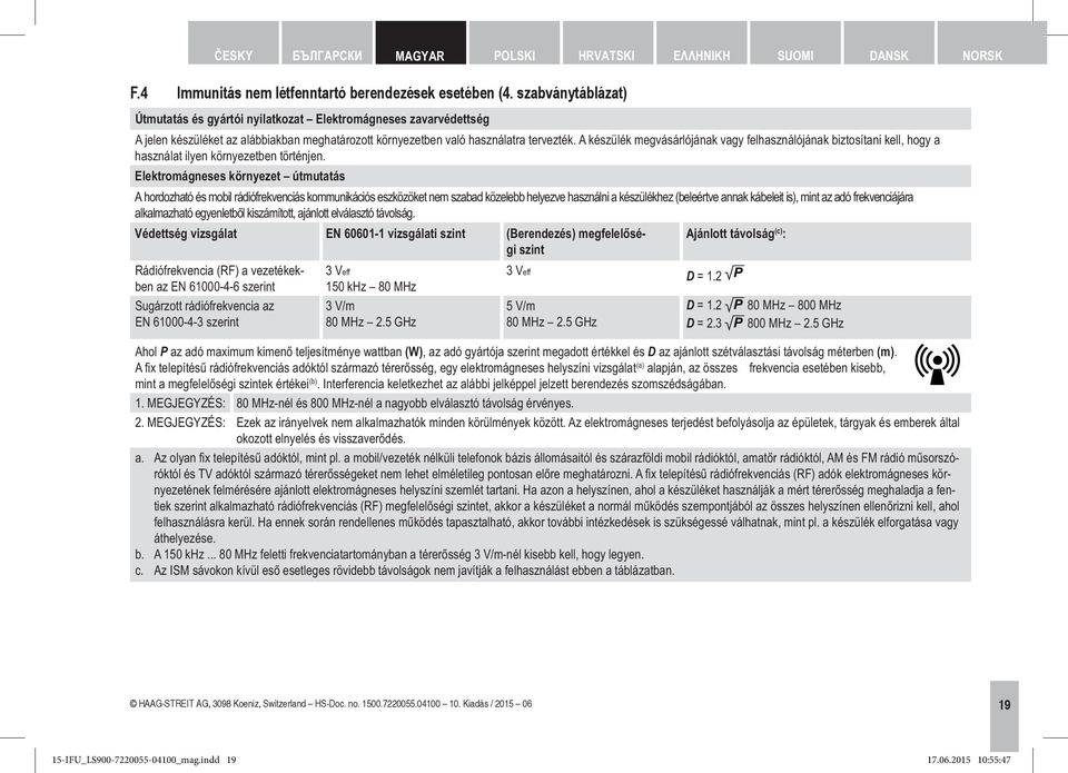 A készülék megvásárlójának vagy felhasználójának biztosítani kell, hogy a használat ilyen környezetben történjen.