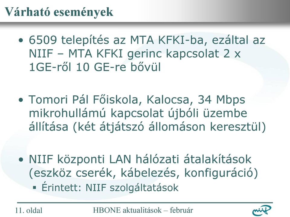 kapcsolat újbóli üzembe állítása (két átjátszó állomáson keresztül) NIIF központi LAN