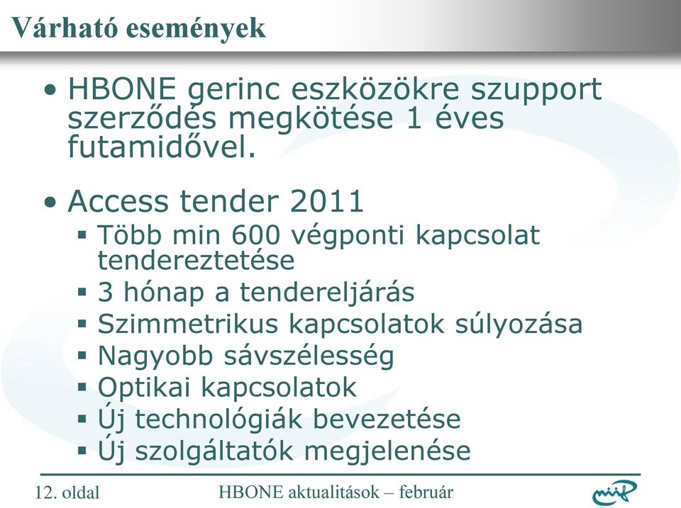 Access tender 2011 Több min 600 végponti kapcsolat tendereztetése 3 hónap a
