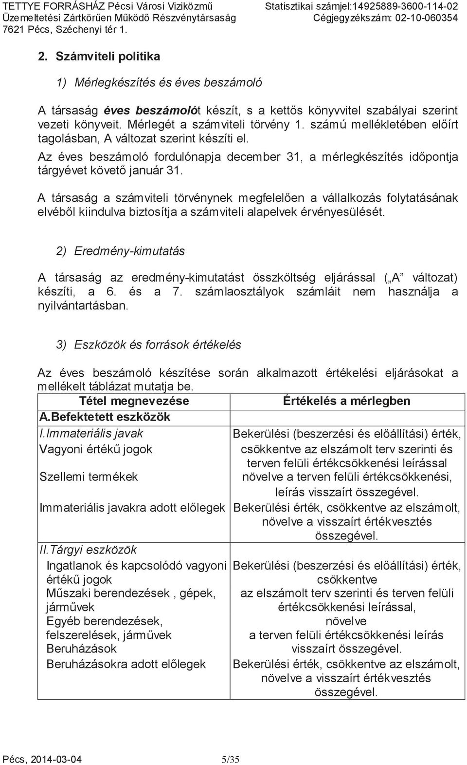 A társaság a számviteli törvénynek megfelelen a vállalkozás folytatásának elvébl kiindulva biztosítja a számviteli alapelvek érvényesülését.