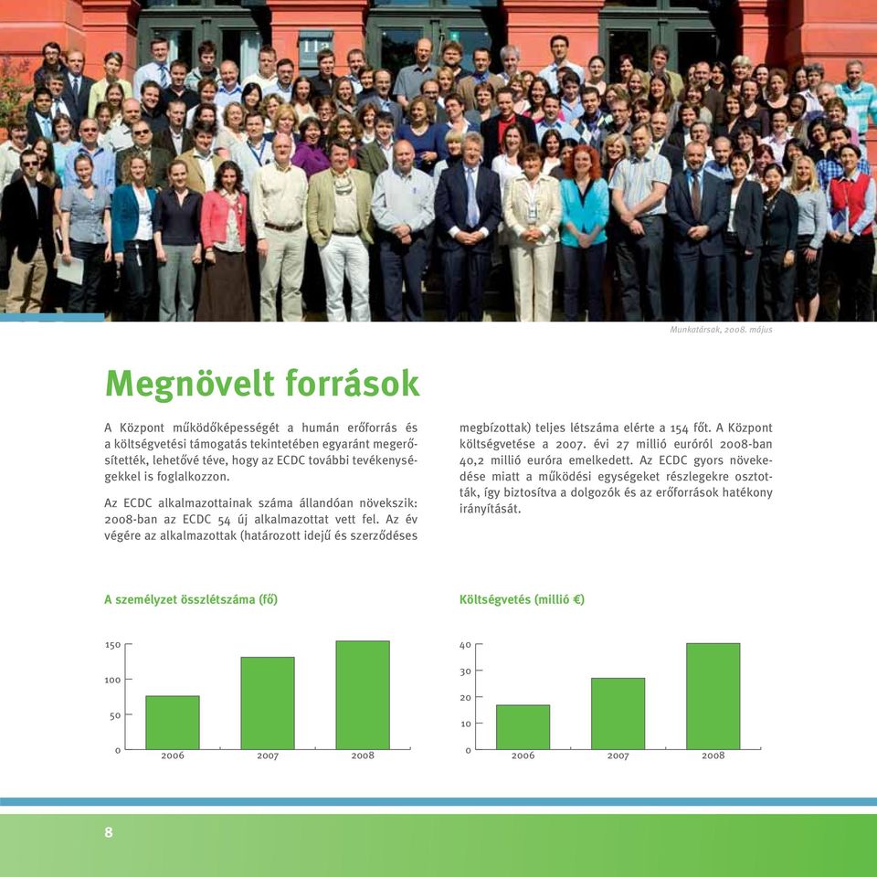 foglalkozzon. Az ECDC alkalmazottainak száma állandóan növekszik: 2008-ban az ECDC 54 új alkalmazottat vett fel.