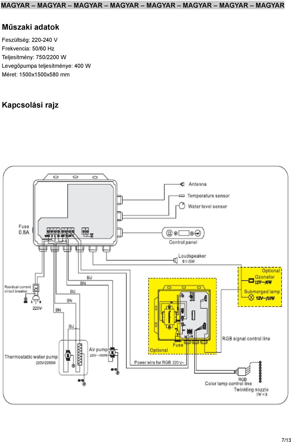 750/2200 W Levegőpumpa teljesítménye: