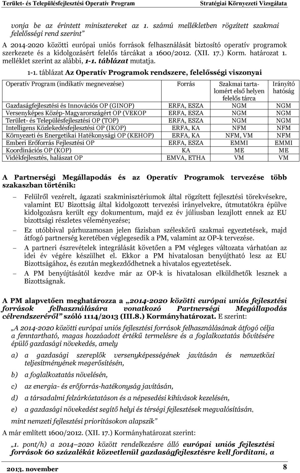 1600/2012. (XII. 17.) Korm. határozat 1. melléklet szerint az alábbi, 1-1.