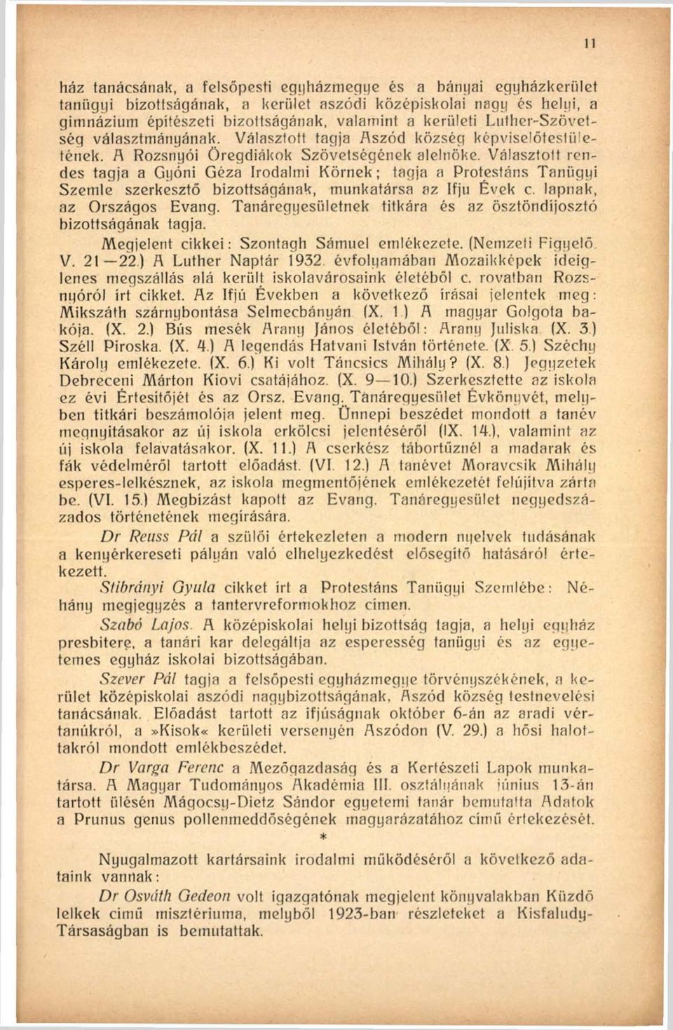 Választott rendes tagja a Gyóni Géza Irodalmi Körnek; tagja a Protestáns Tanügyi Szemle szerkesztő bizottságának, munkatársa az Ifjú Évek c. lapnak, az Országos Evang.