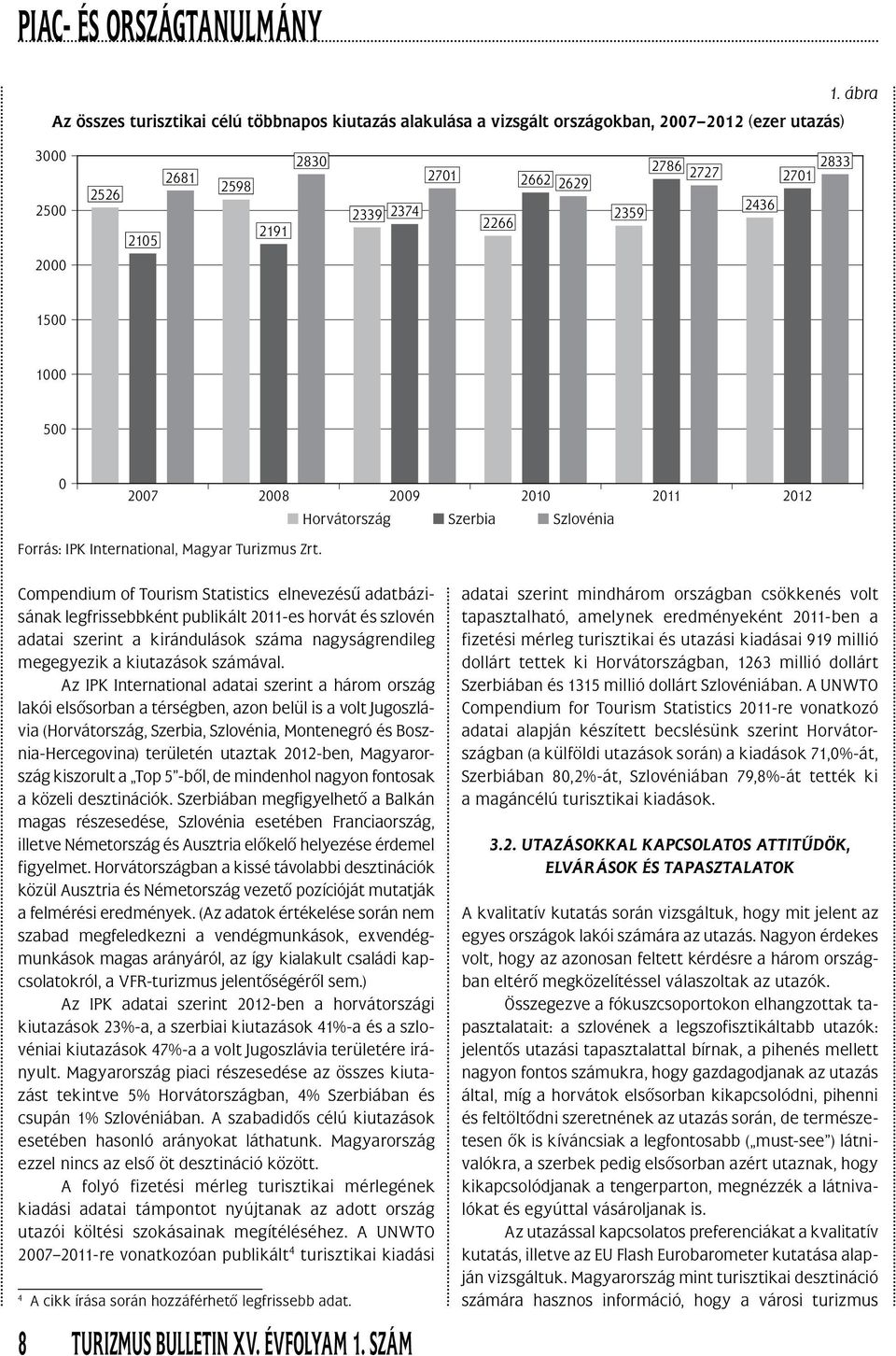 Compendium of Tourism Statistics elnevezésû adatbázisának legfrissebbként publikált 2011-es horvát és szlovén adatai szerint a kirándulások száma nagyságrendileg megegyezik a kiutazások számával.