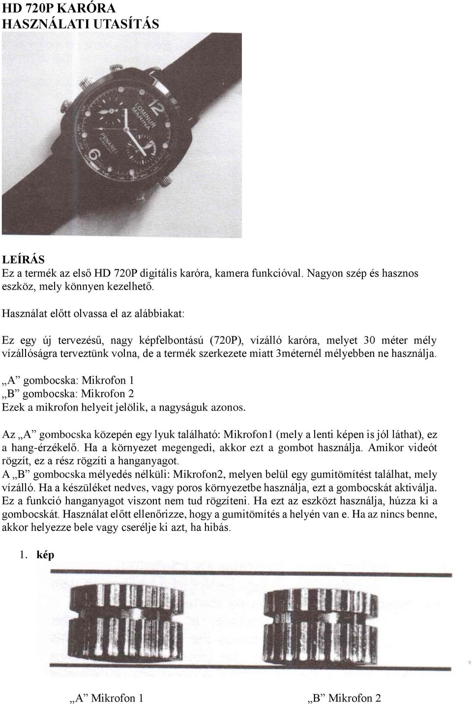 HD 720P KARÓRA HASZNÁLATI UTASÍTÁS - PDF Ingyenes letöltés