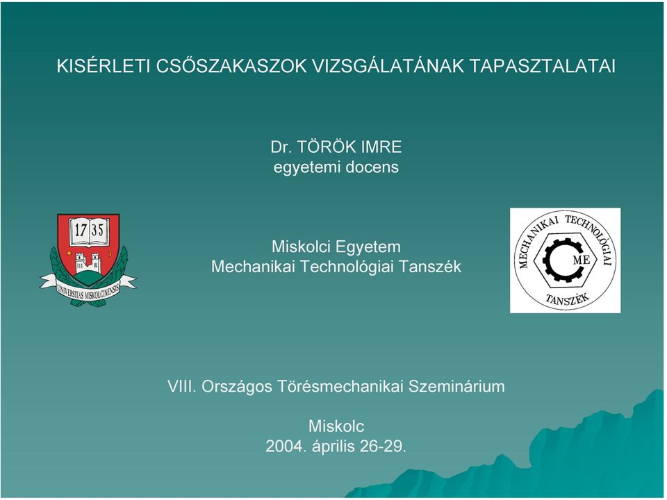 TÖRÖK IMRE egyetemi docens Miskolci