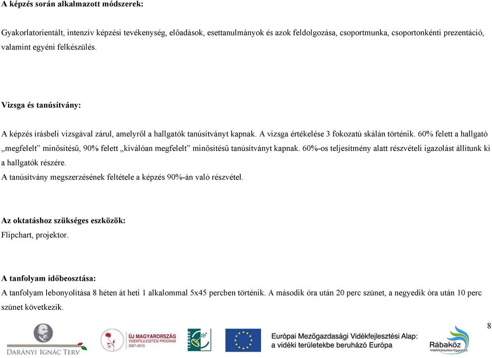 60% felett a hallgató megfelelt minősítésű, 90% felett kiválóan megfelelt minősítésű tanúsítványtt kapnak. 60%-os teljesítmény alatt részvételi igazolást állítunk ki a hallgatók részére.