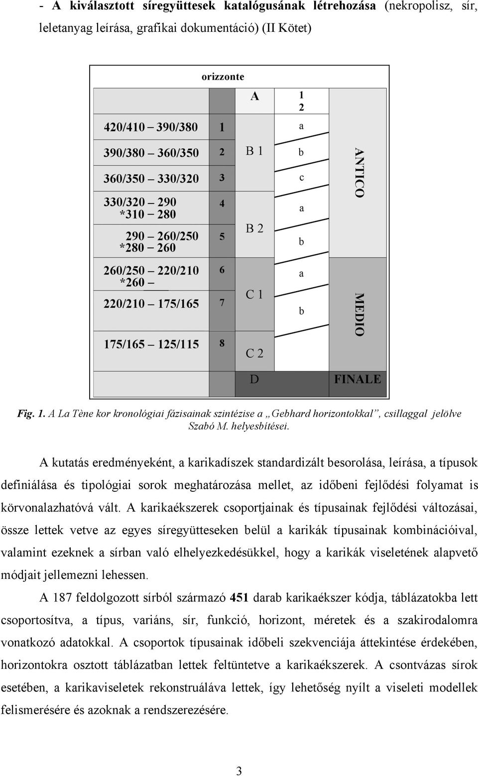 A kutatás eredményeként, a karikadíszek standardizált besorolása, leírása, a típusok definiálása és tipológiai sorok meghatározása mellet, az időbeni fejlődési folyamat is körvonalazhatóvá vált.