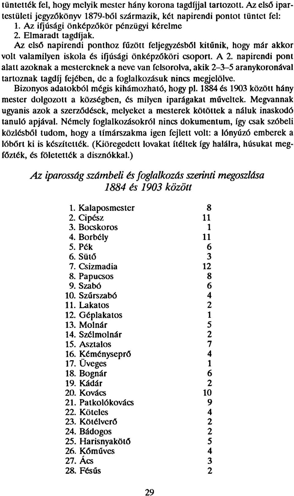 napirendi pont alatt azoknak a mestereknek a neve van felsorolva, akik 2-3-5 aranykoronával tartoznak tagdíj fejében, de a foglalkozásuk nincs megjelölve.