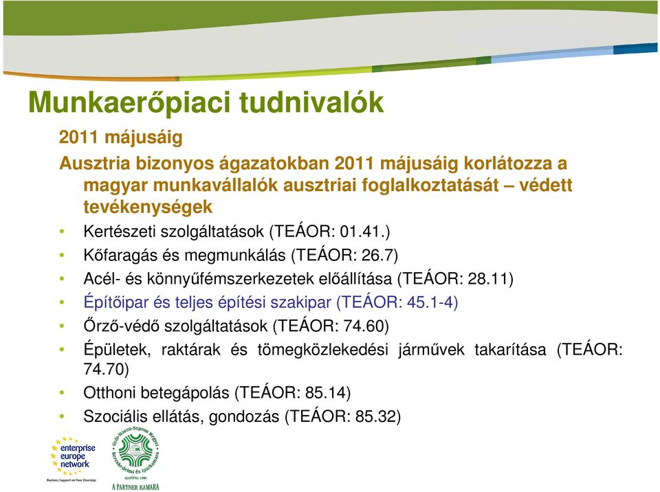 7) Acél- és könnyőfémszerkezetek elıállítása (TEÁOR: 28.11) Építıipar és teljes építési szakipar (TEÁOR: 45.