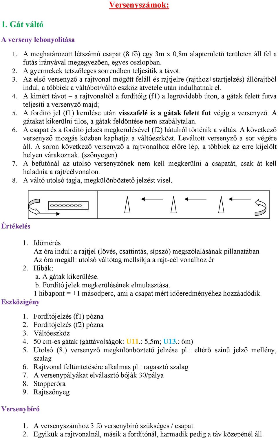 Az első versenyző a rajtvonal mögött feláll és rajtjelre (rajthoz+startjelzés) állórajtból indul, a többiek a váltóbot/váltó eszköz átvétele után indulhatnak el. 4.