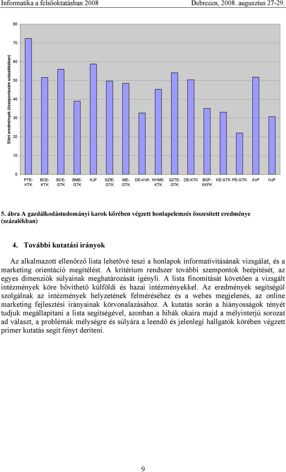 További kutatási irányok Az alkalmazott ellenőrző lista lehetővé teszi a honlapok informatívitásának vizsgálat, és a marketing orientáció megítélést.