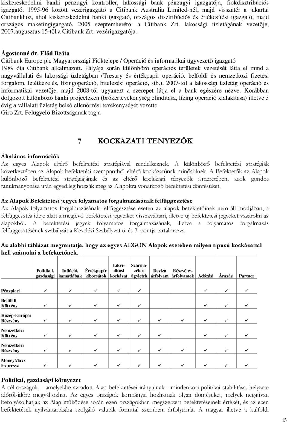 országos maketingigazgató. 2005 szeptemberétıl a Citibank Zrt. lakossági üzletágának vezetıje, 2007.augusztus 15-tıl a Citibank Zrt. vezérigazgatója. Ágostonné dr.