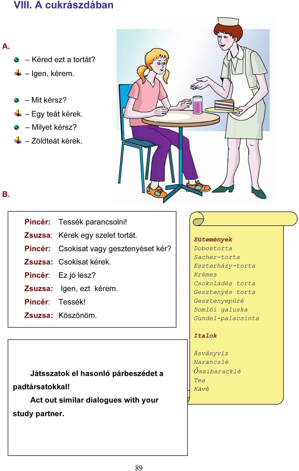 Pincér: Tessék! Zsuzsa: Köszönöm.