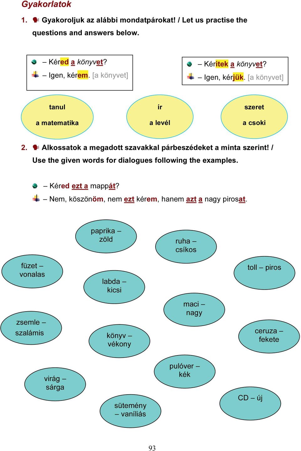 Alkossatok a megadott szavakkal párbeszédeket a minta szerint! / Use the given words for dialogues following the examples. Kéred ezt a mappát?