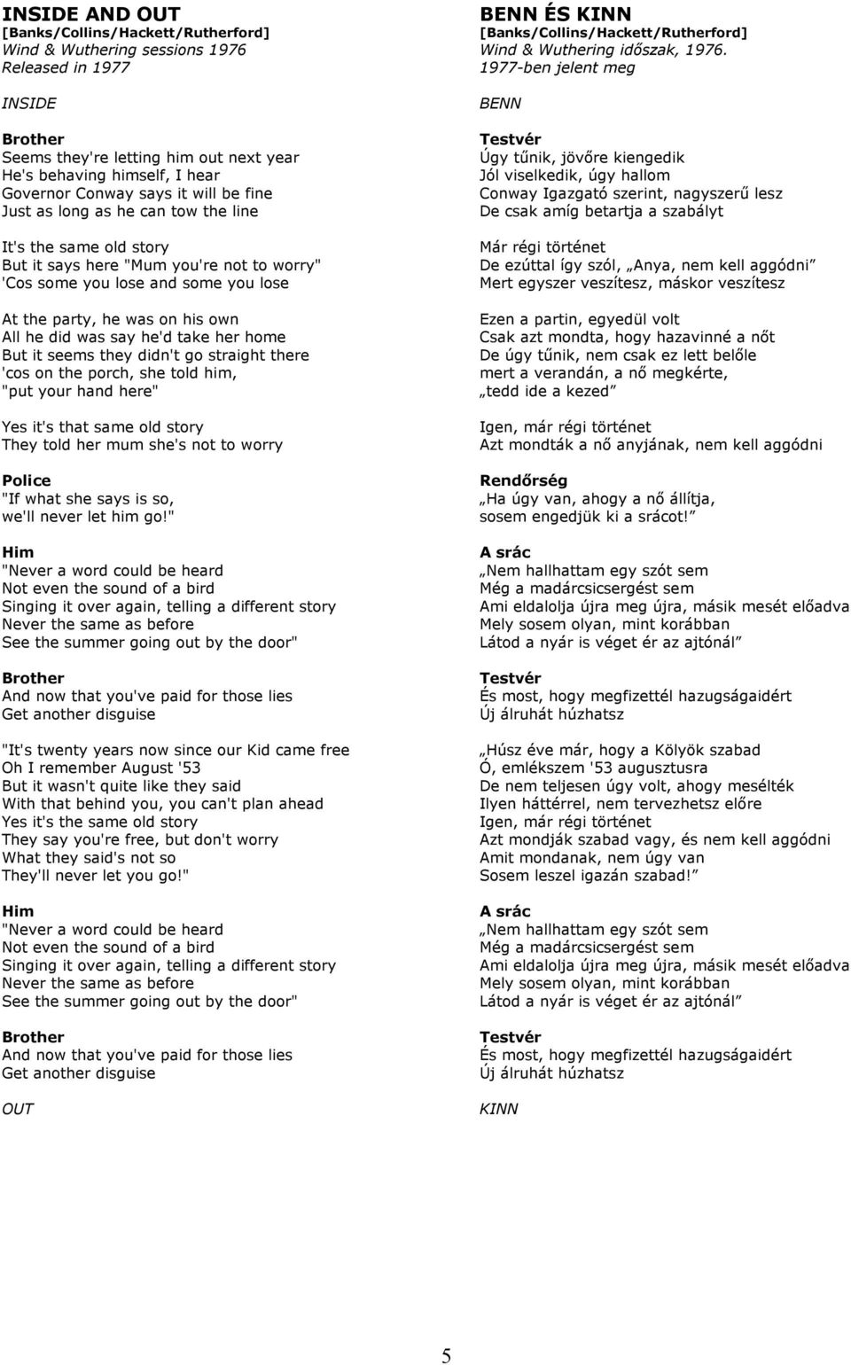 GENESIS SINGLES Phil Collins Era LYRICS DALSZÖVEGEK - PDF Free Download