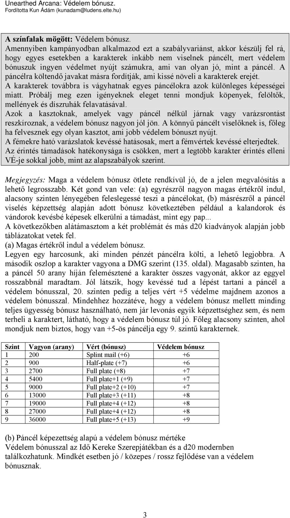 ami van olyan jó, mint a páncél. A páncélra költendő javakat másra fordítják, ami kissé növeli a karakterek erejét.