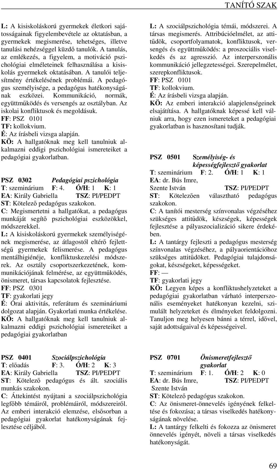 A pedagógus személyisége, a pedagógus hatékonyságának eszközei. Kommunikáció, normák, együttműködés és versengés az osztályban. Az iskolai konfliktusok és megoldásuk. FF: PSZ 0101.